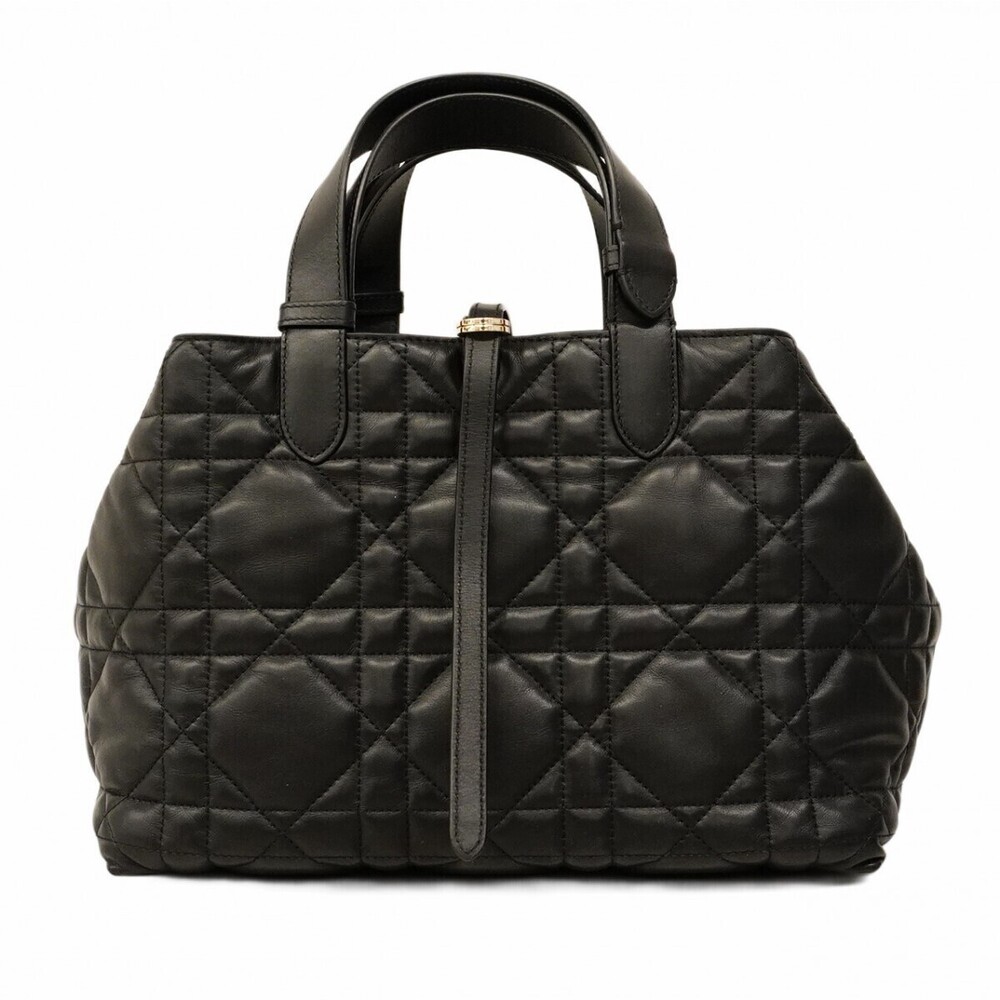 Dior Cannage Toujours Handbag Black Leather Champagne - Picture 14 of 14